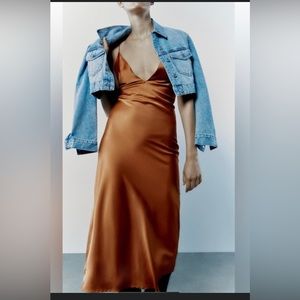 Satin fabric bronze dress